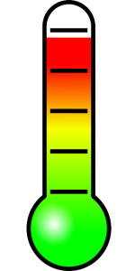 Clip art of a thermometer ranging from green to red at the top.