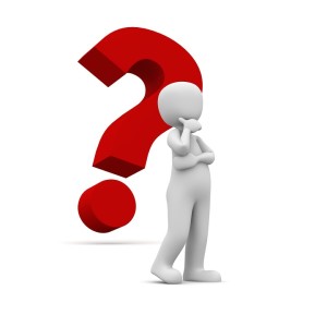 Cartoon man with large question mark illustration.